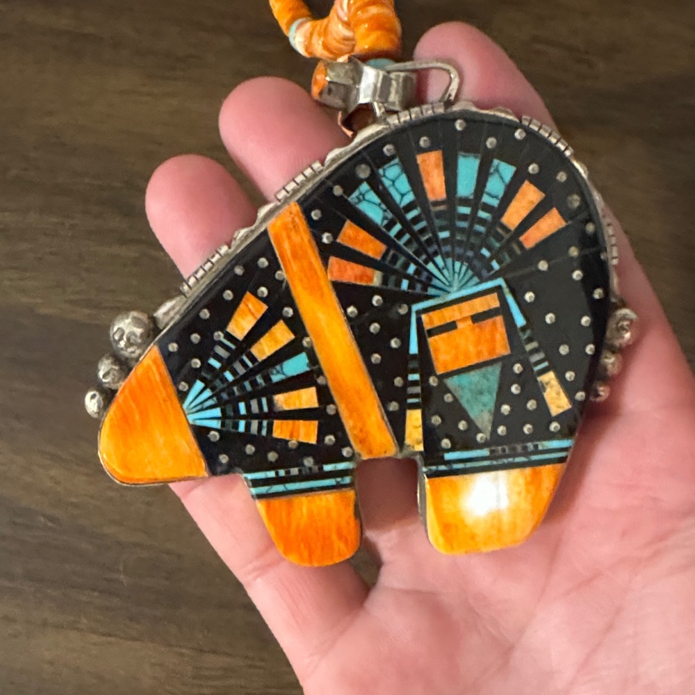Native Signed Ray Jack Bear Pendant Necklace - image 4